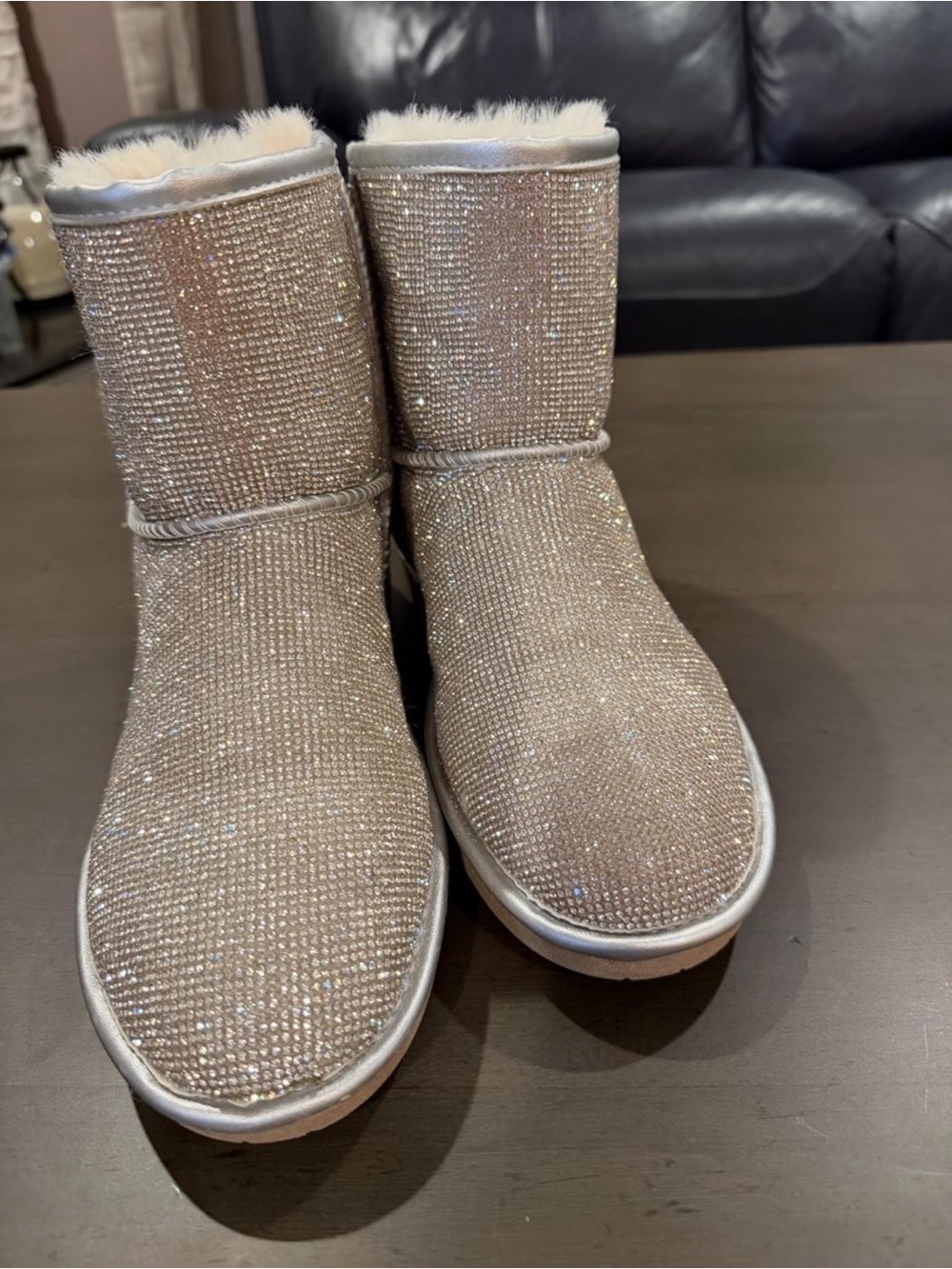 Sparkling Short Winter Boots in Champagne Glitter